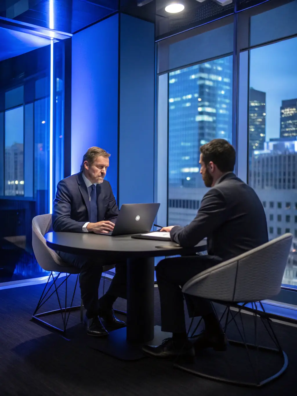 A consultant meeting with SME business owners in a bright, modern office, discussing strategic plans, operational efficiency, and market growth strategies, representing SME Consulting.